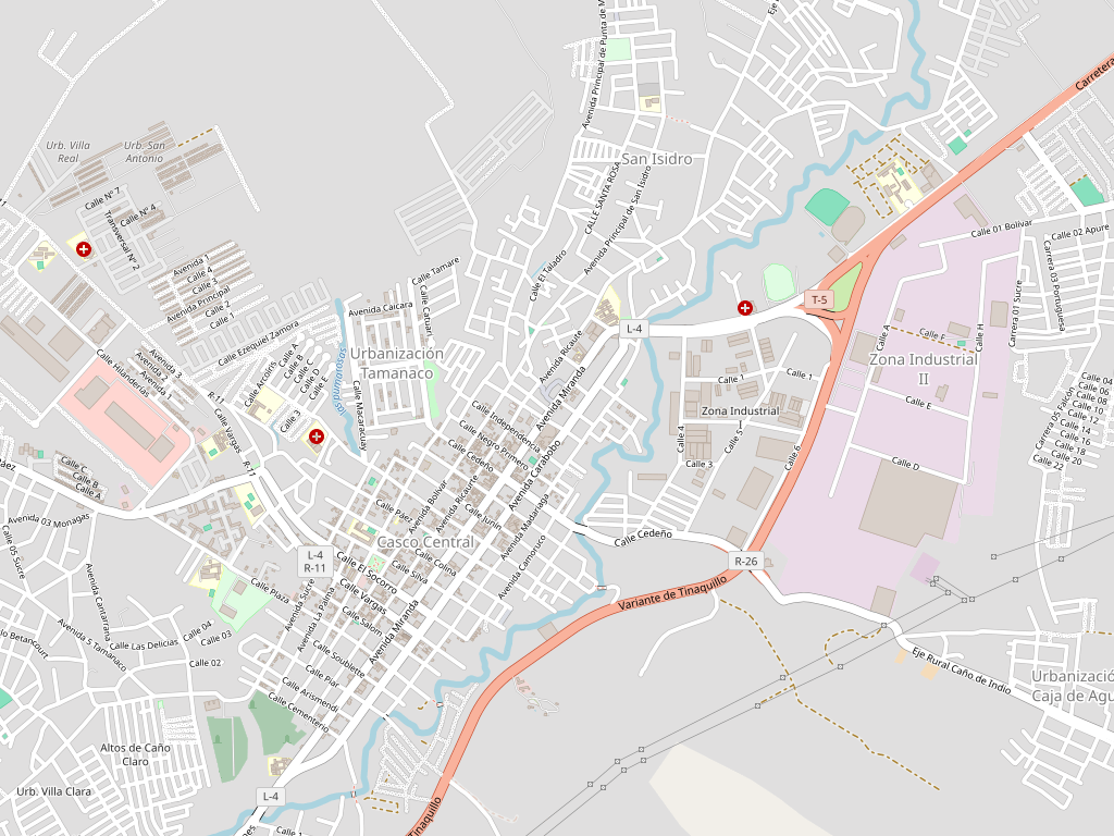 Mapa de Tinaquillo con la ruta del viaje desde el Casco Central hasta San Isidro